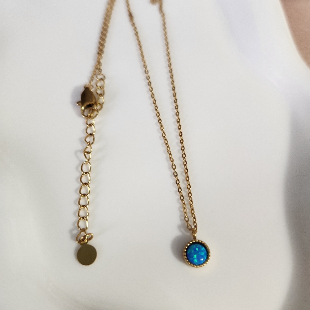 Gold Dainty Blue Opal Neckalace